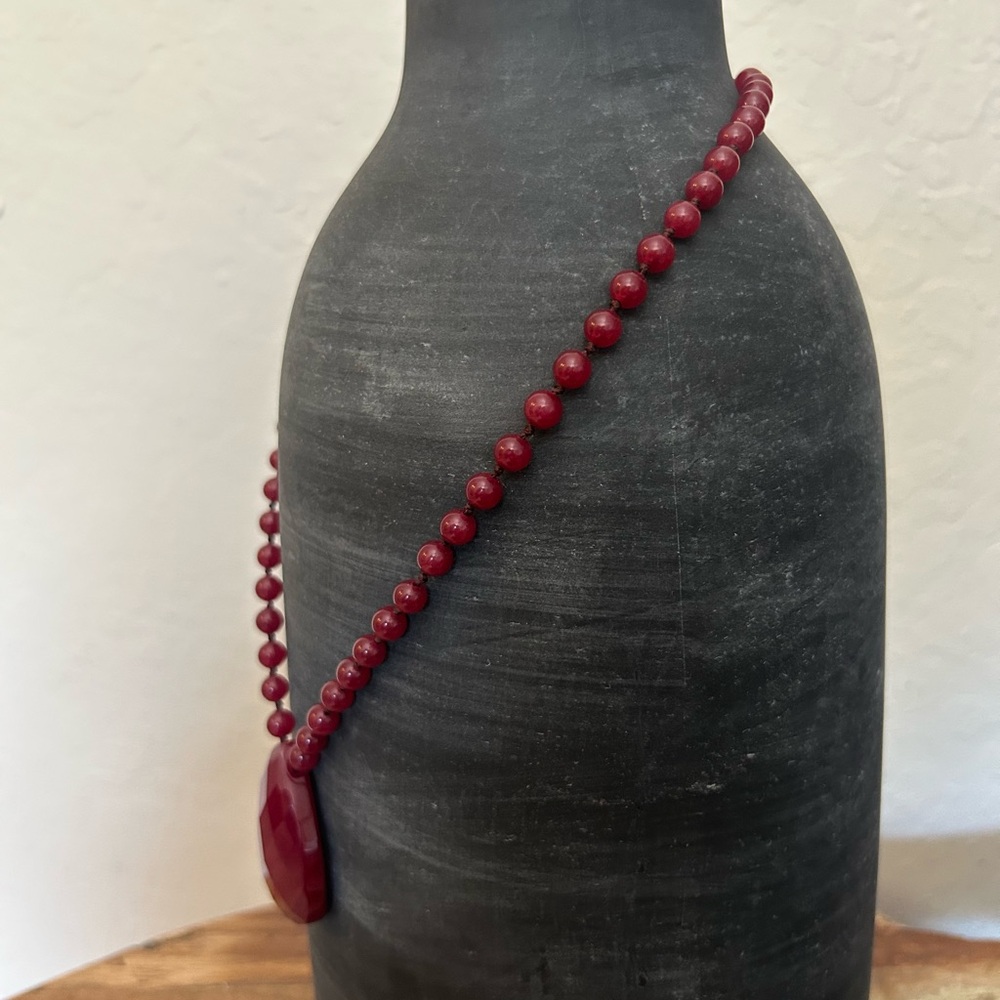 Red Jade Tear Drop Pendant Beaded Necklace 925 - Picture 5 of 9